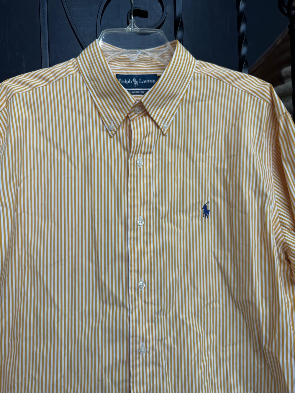 Ralph Lauren Men’s Large Orange and White Striped Button-Down Shirt